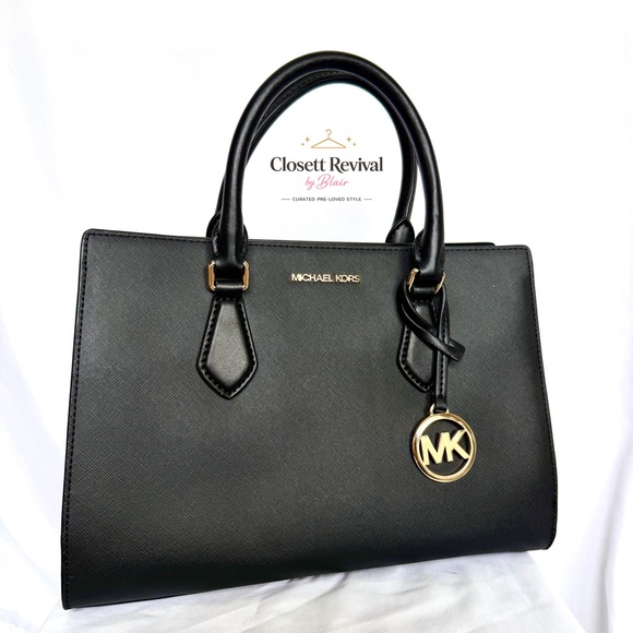 Michael Kors Handbags - Michael Kors Black Saffiano Leather Satchel with Gold Accent Charm